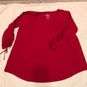 Torrid super soft red shirt with laced up arms